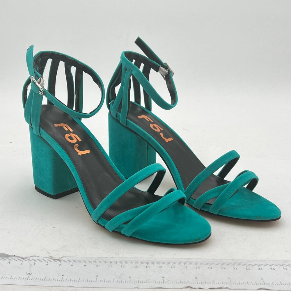 FSJ Turquoise Strappy Ankle Strap Sandals Open Toe High Heel Caged Cutout Shoes